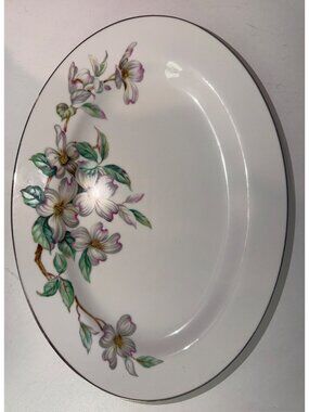Taxco by SpringChina 12" Serving Platter Dogwood Floral Silver Rim Classic Japan